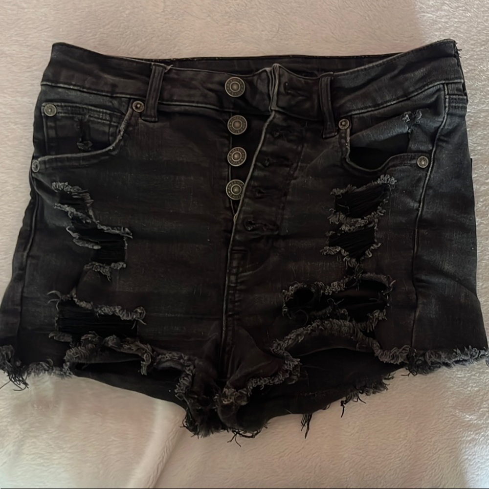 American Eagle Black Distressed Jean Shorts